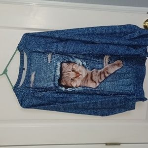 Blue Cat Print Blouse